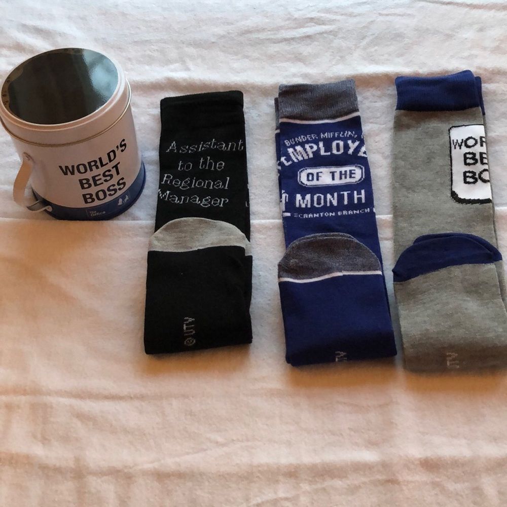 NEW Urban outfitters 3 pairs crew socks, the office world’s best boss, peacock